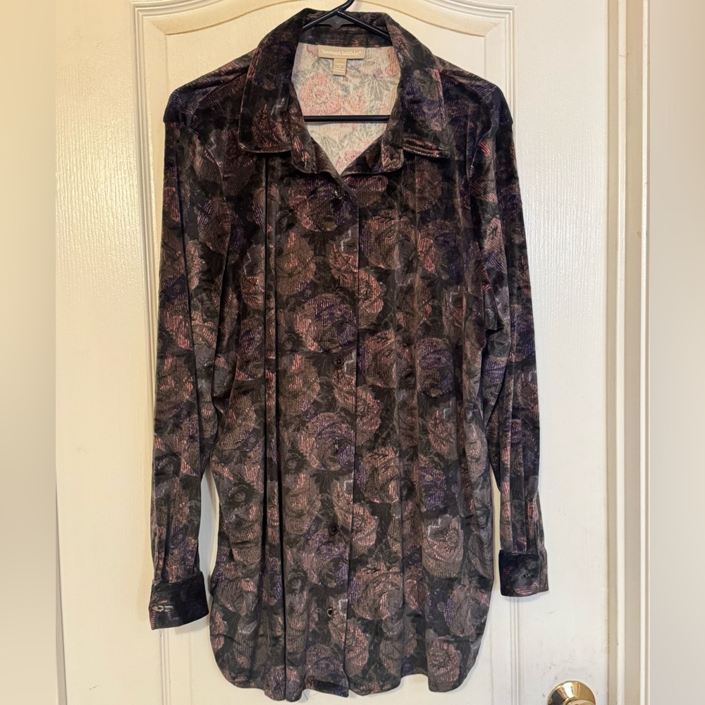 Woman Within Black and Purple Casual Button Down Shirt
